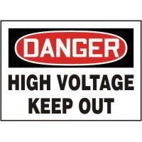 Accuform Signs MELC127VS Accuform Signs 7\" X 10\" Red, Black And White Adhesive Vinyl Value High Voltage And Hazard Sign \"Danger